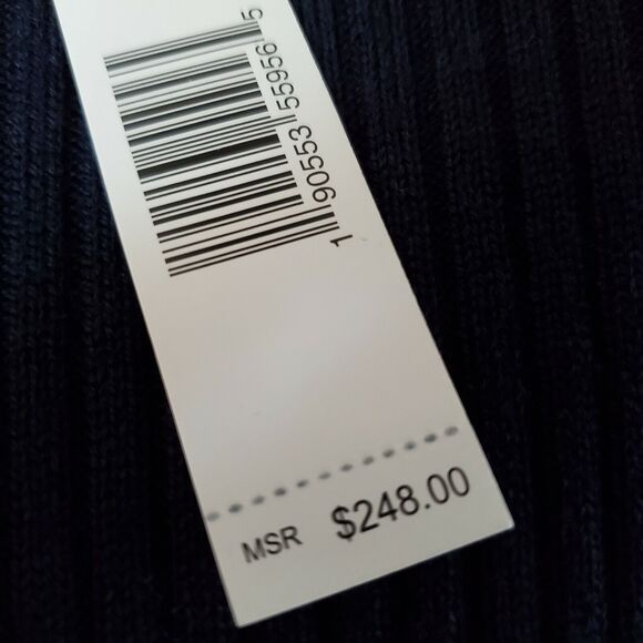 Elie Tahari M Turtleneck Sweater Maelee Navy Ribbed Pointelle Perforated Sleeves - Picture 3 of 5